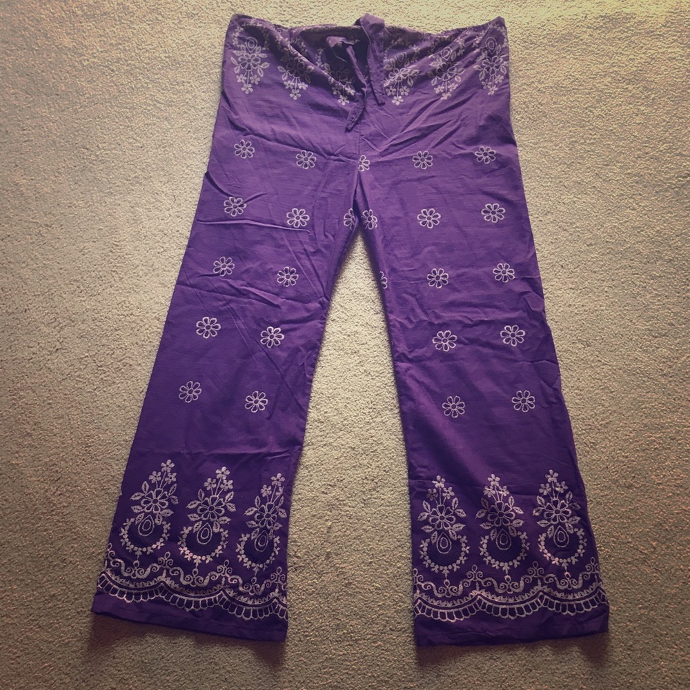 Super comfy hippie boho purple embroidered pants